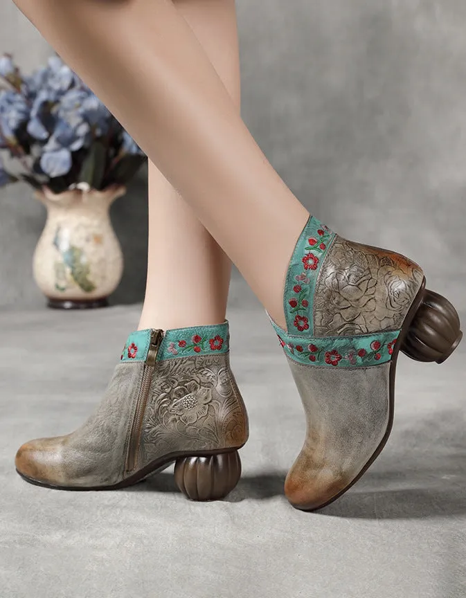 Winter Autumn Women's Retro Leather Chunky Boots