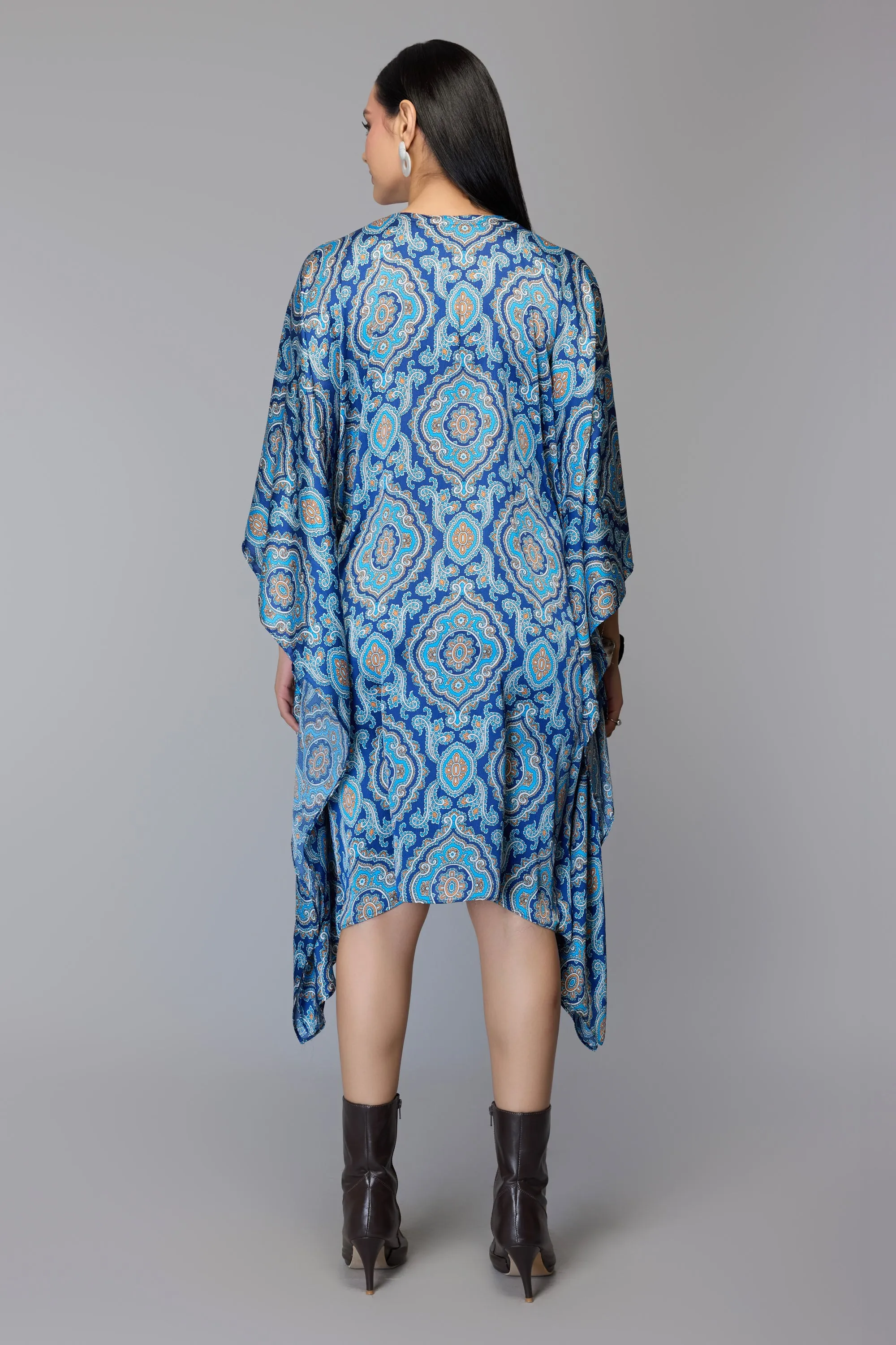 Women's Blue Paisley Print Kaftan Dress