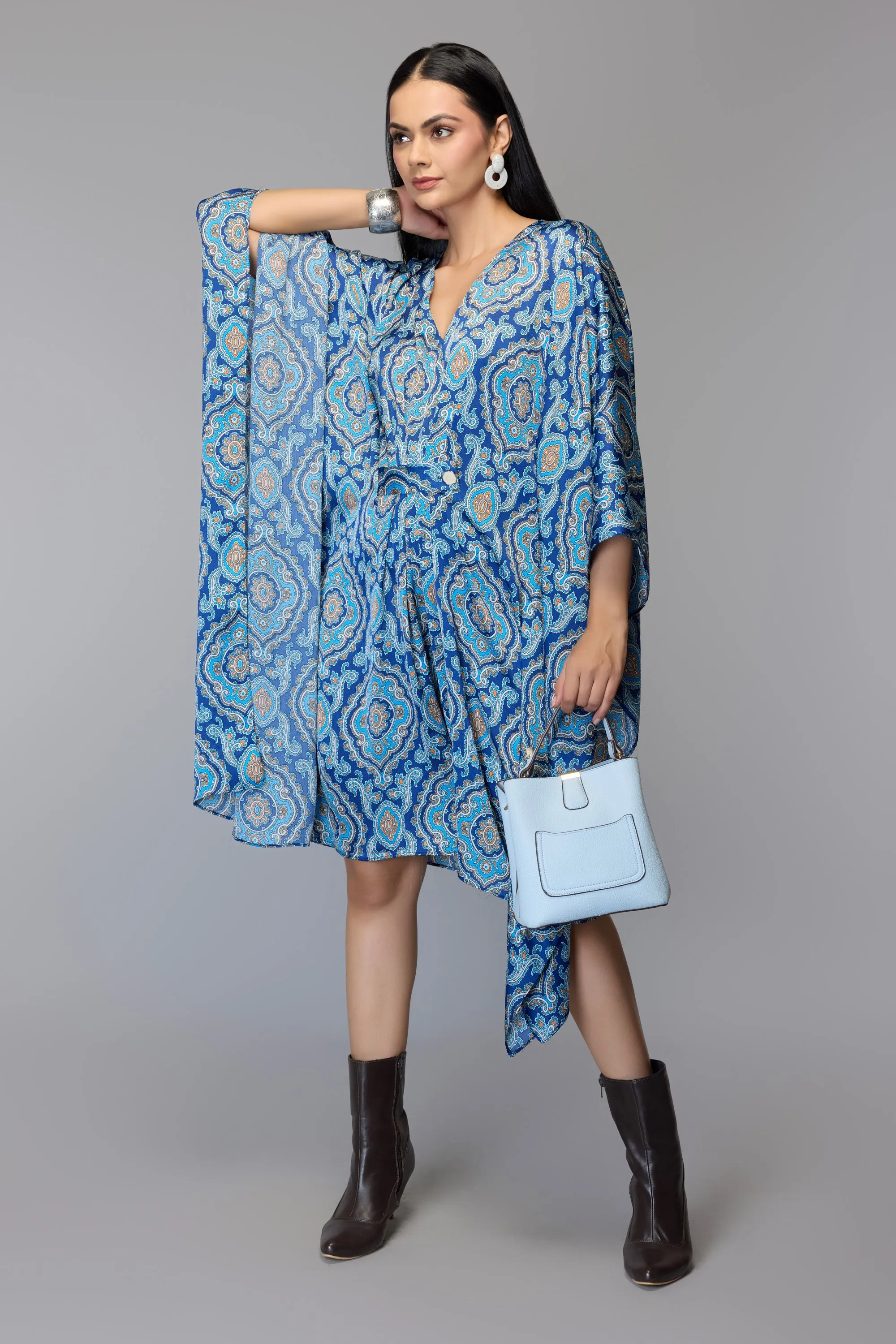 Women's Blue Paisley Print Kaftan Dress