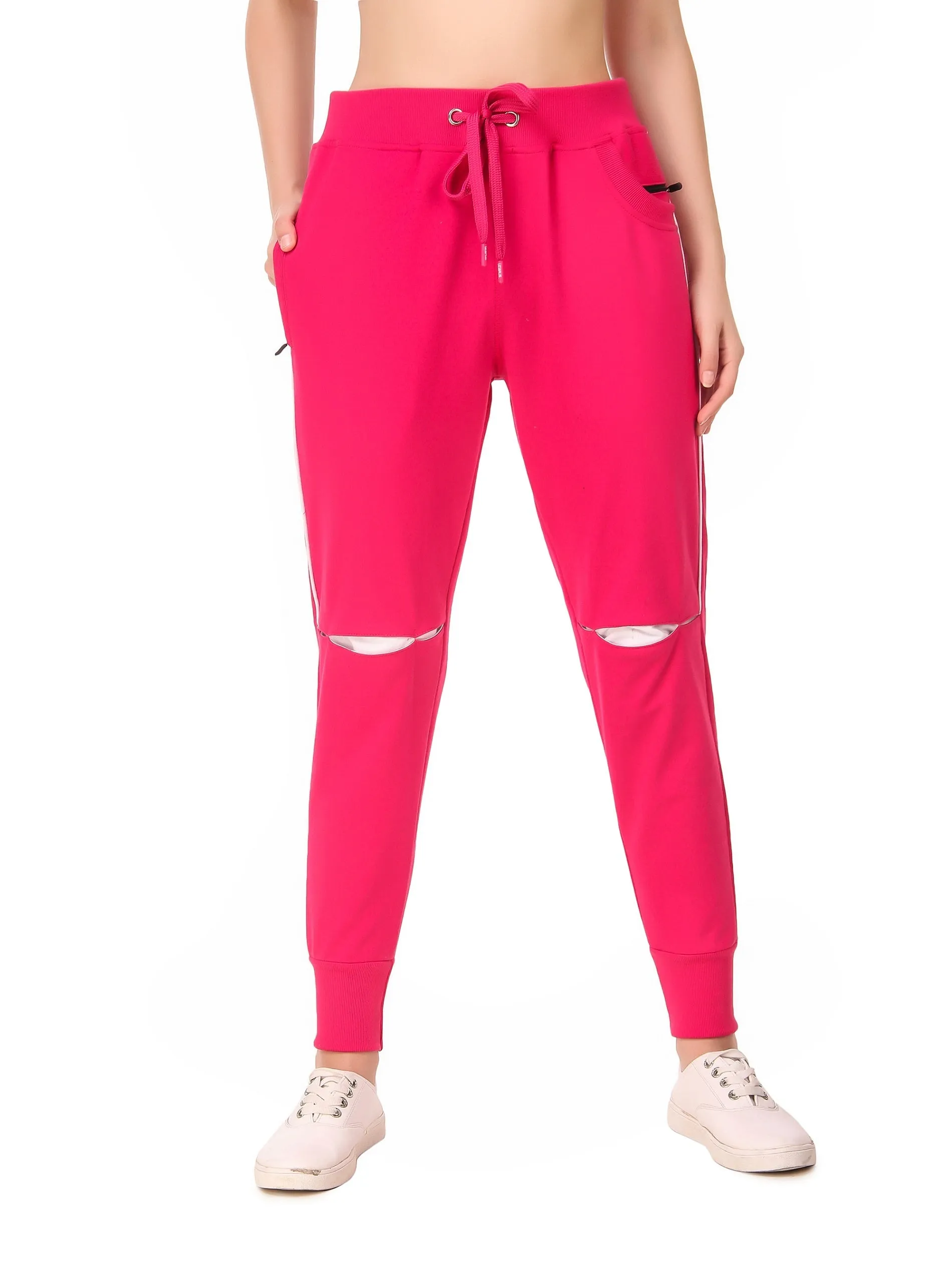 Women's Cotton Slim Fit Joggers Track Pants with 2 Zippered Pockets