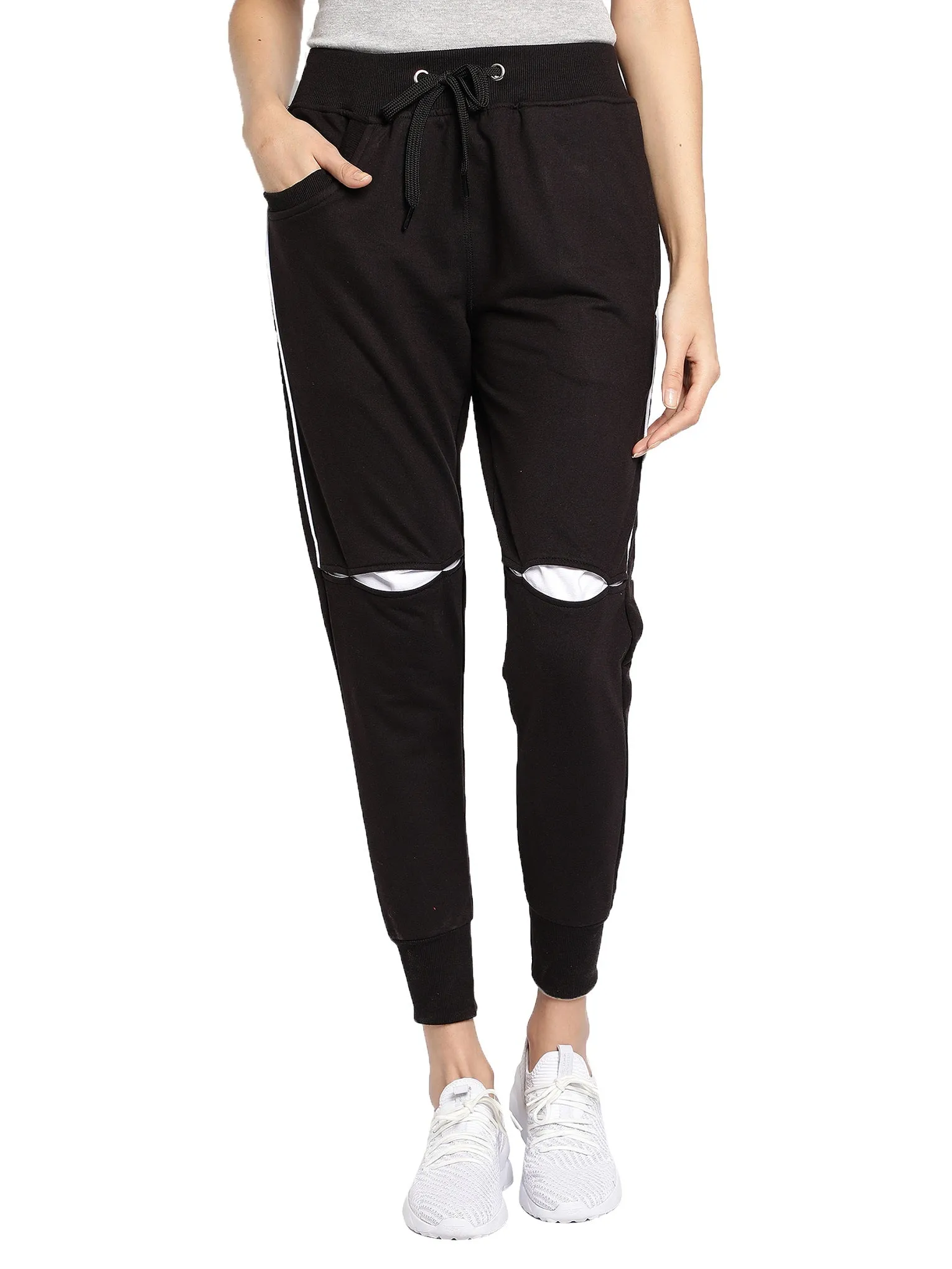 Women's Cotton Slim Fit Joggers Track Pants with 2 Zippered Pockets