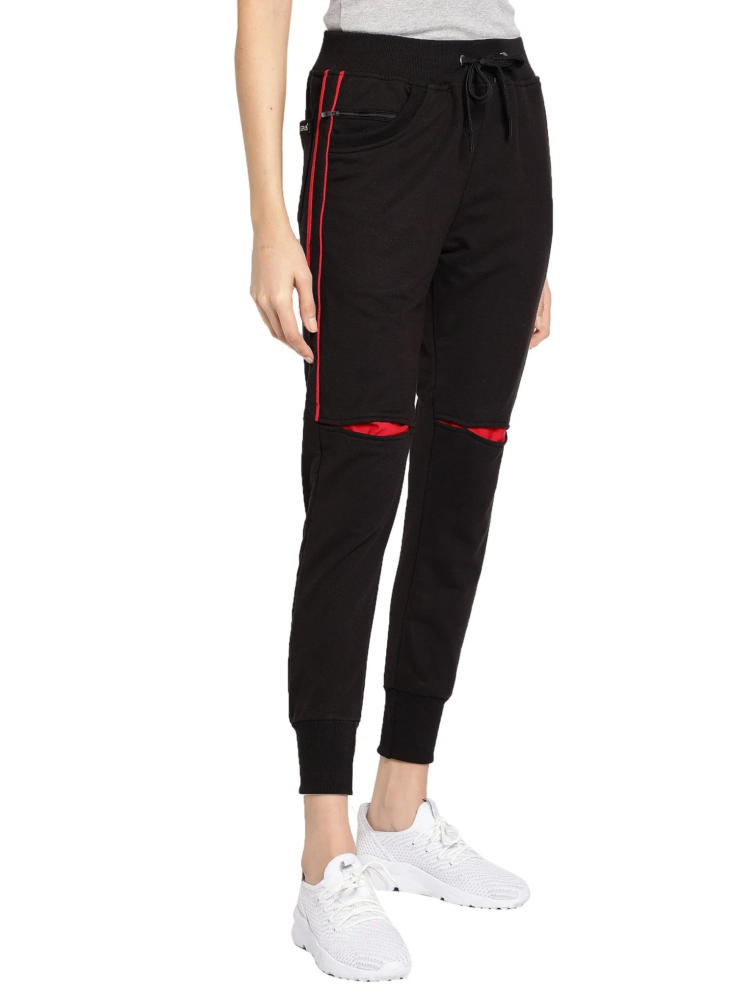 Women's Cotton Slim Fit Joggers Track Pants with 2 Zippered Pockets