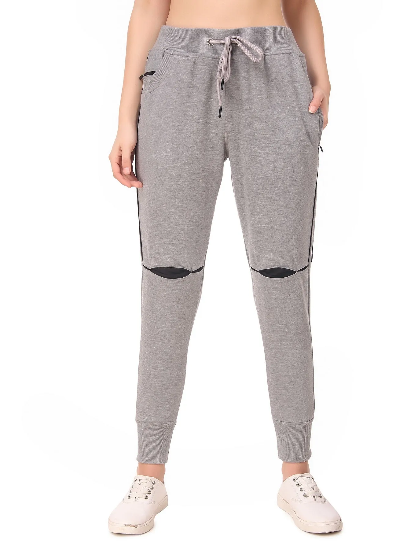 Women's Cotton Slim Fit Joggers Track Pants with 2 Zippered Pockets