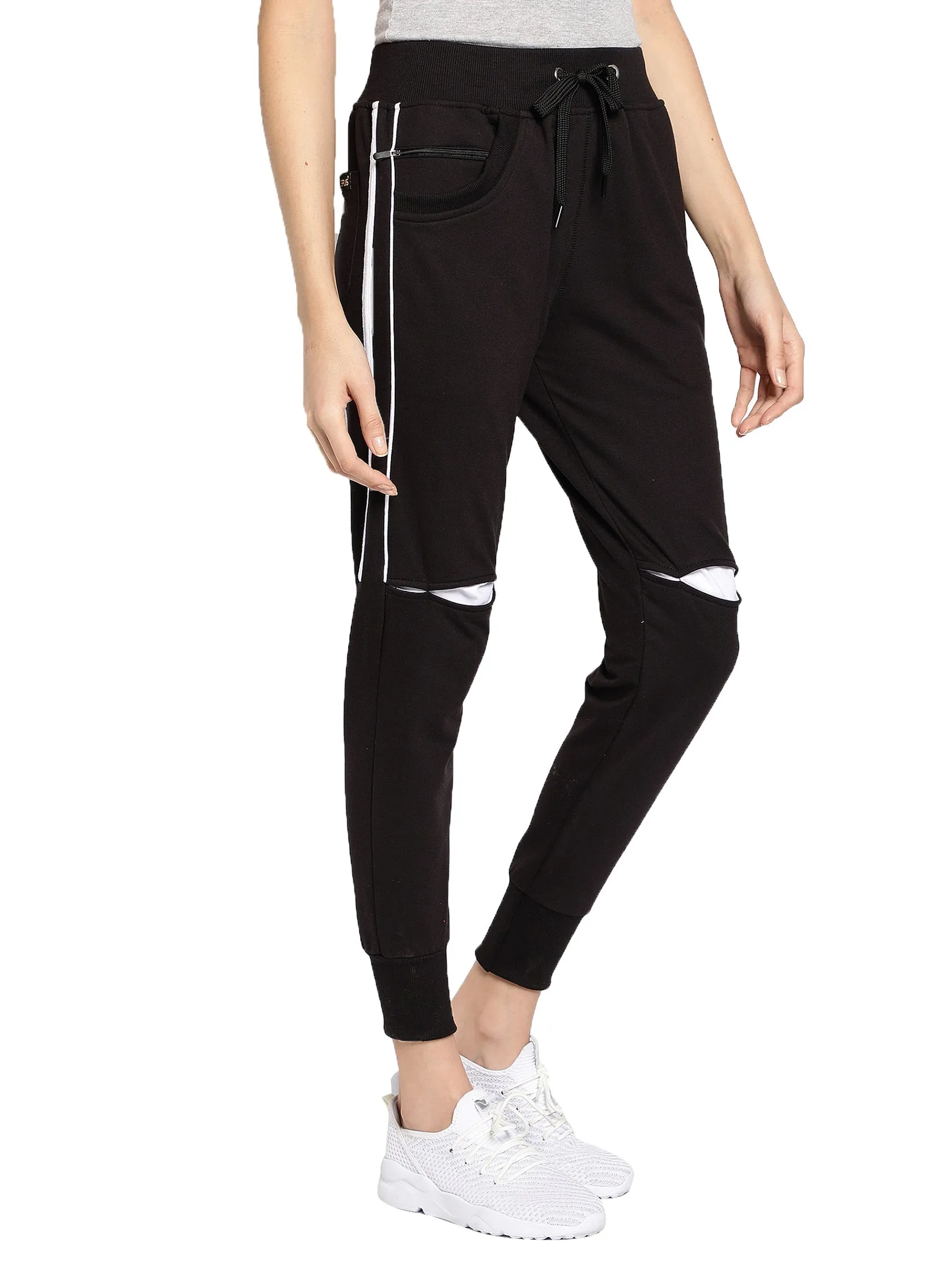 Women's Cotton Slim Fit Joggers Track Pants with 2 Zippered Pockets