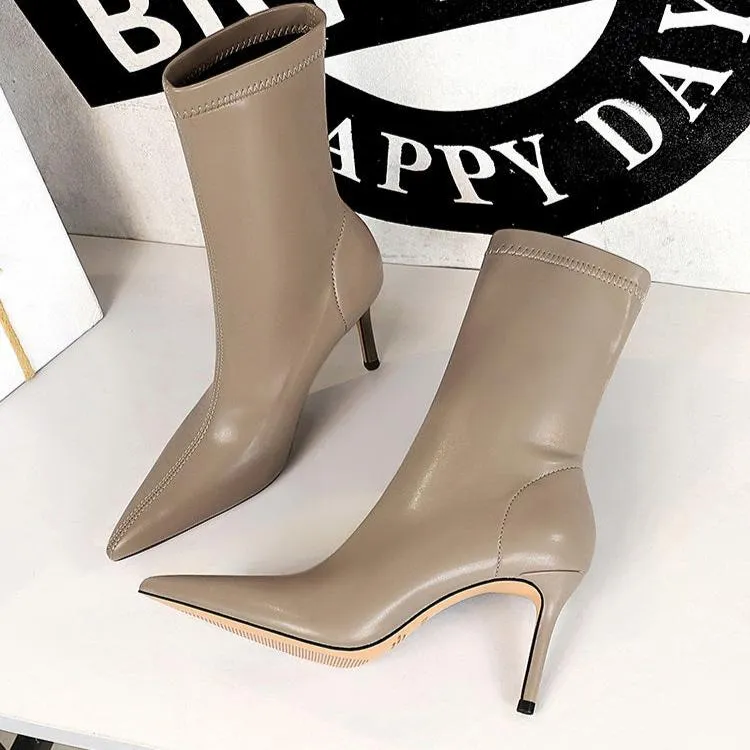 Women's High Slim Heel Pumps Pointy Toe Short Boots