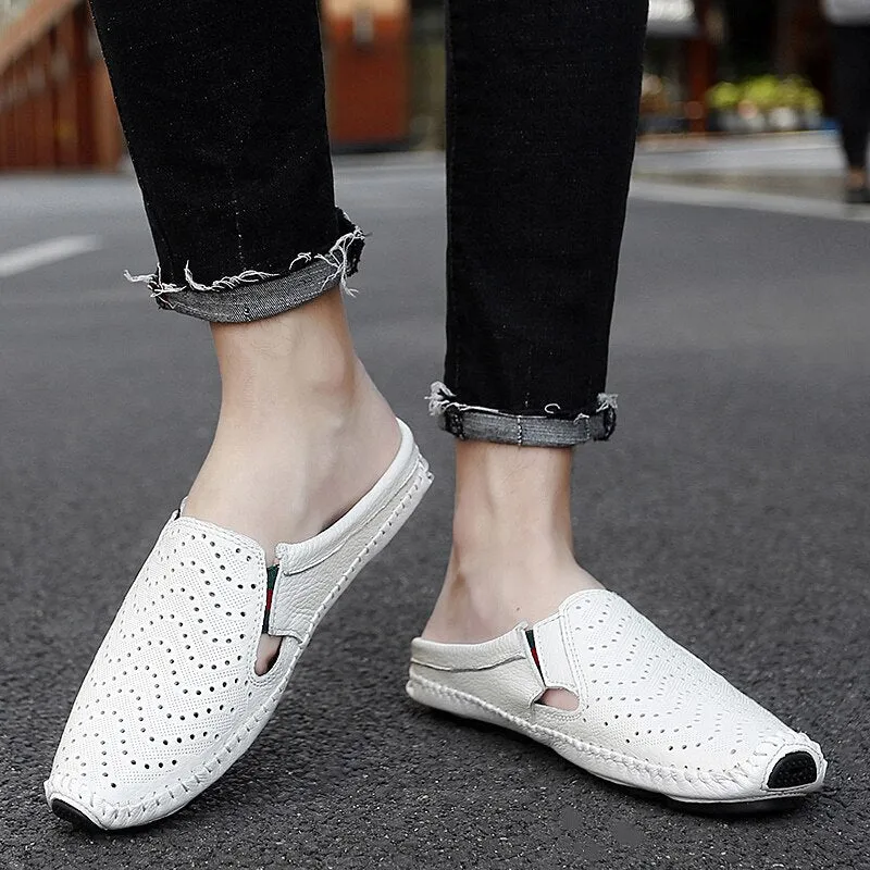 xiangtuibao Men Slippers Genuine Leather Loafers Moccasins Outdoor Non-slip Men Casual Shoes Summer Spring Fashion Men Shoes Lazy Shoes